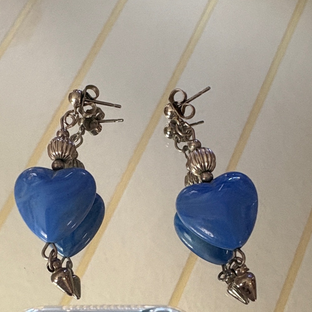Blue Heart Drop Earrings